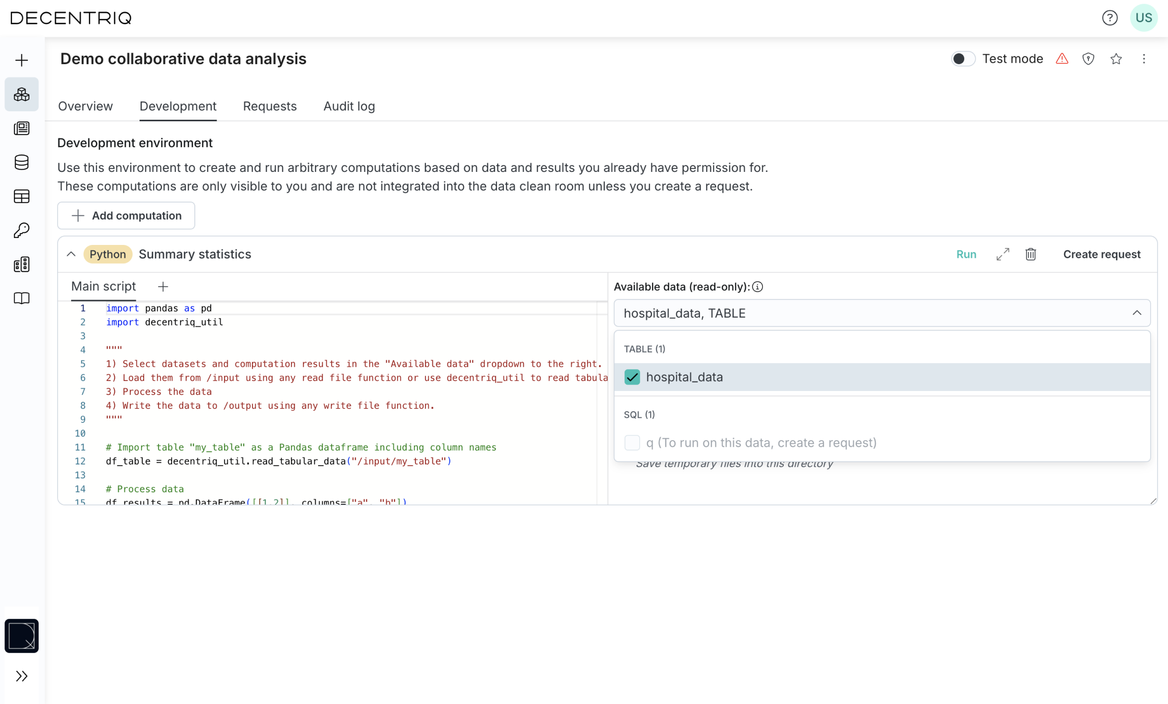 Creating computation in development tab